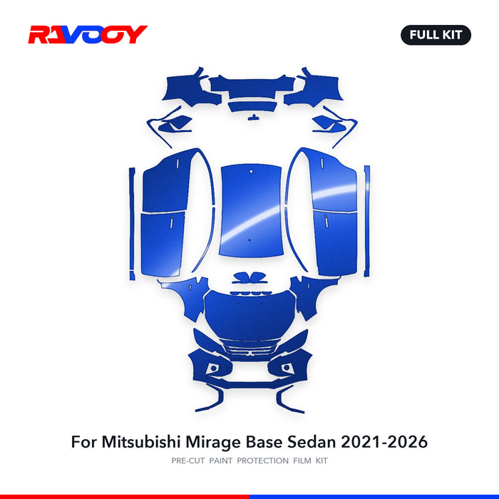 Full vehicle PPF pattern for 2021-2026 Mitsubishi Mirage Base Sedan