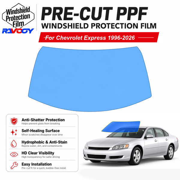 RAVOOY pre-cut front windshield protection film for Chevrolet Express Van 1996-2026