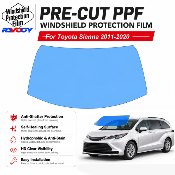 RAVOOY pre-cut front windshield protection film for Toyota Sienna 4D MV 2011-2020