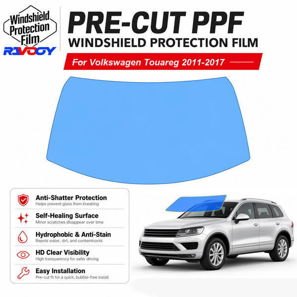 RAVOOY pre-cut front windshield protection film for Volkswagen Touareg 4D SUV 2011-2017