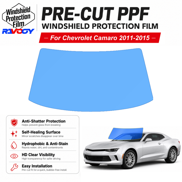 RAVOOY pre-cut front windshield protection film for Chevrolet Camaro 2D Conv 2011-2015