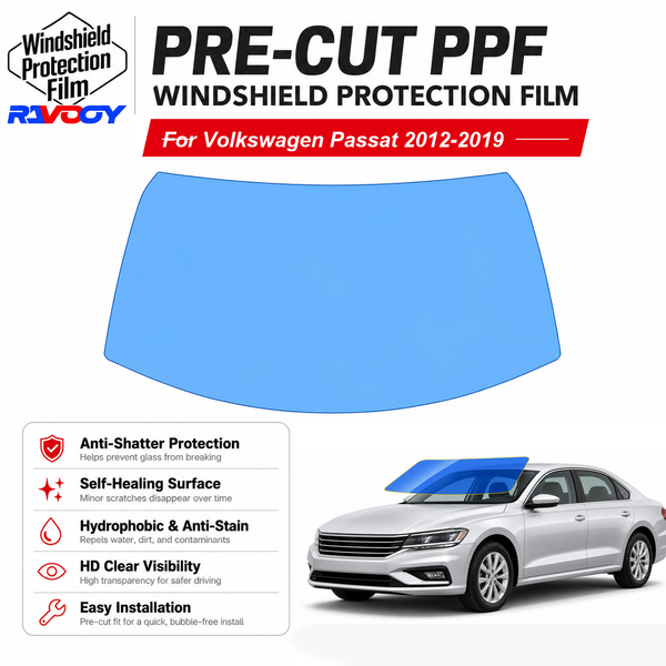 RAVOOY pre-cut front windshield protection film for Volkswagen Passat 4D Sdn 2012-2019