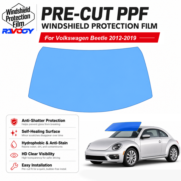 RAVOOY pre-cut front windshield protection film for Volkswagen Beetle 2D Cpe 2012-2019