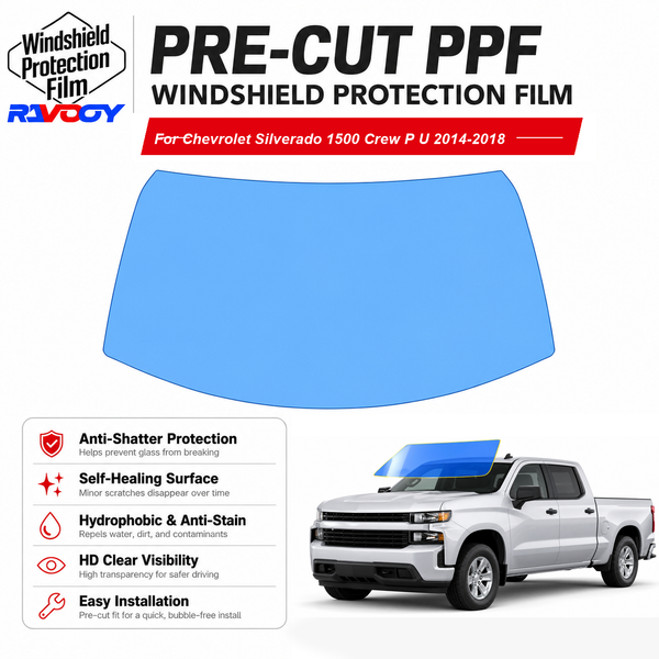 RAVOOY pre-cut front windshield protection film for Chevrolet Silverado 1500 Crew P U 2014-2018