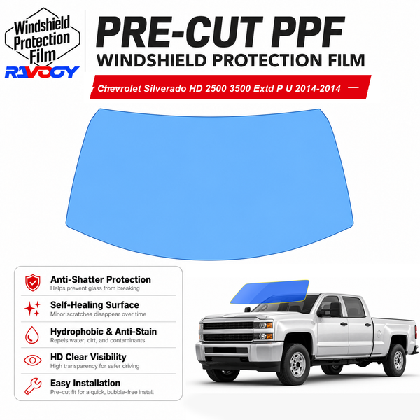 RAVOOY pre-cut front windshield protection film for Chevrolet Silverado HD 2500 3500 Extd P U 2014-2014