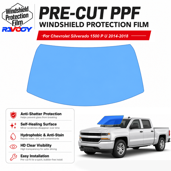 RAVOOY pre-cut front windshield protection film for Chevrolet Silverado 1500 P U 2014-2018