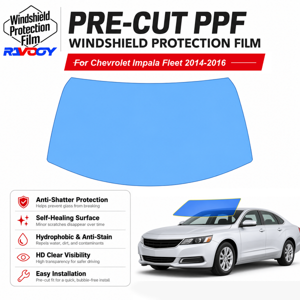 RAVOOY pre-cut front windshield protection film for Chevrolet Impala Fleet 4D Sdn 2014-2016