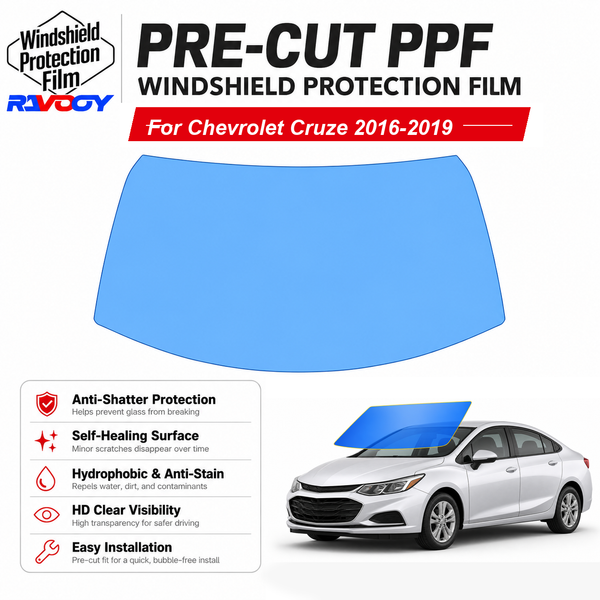 RAVOOY pre-cut front windshield protection film for Chevrolet Cruze 4D Sdn 2016-2019