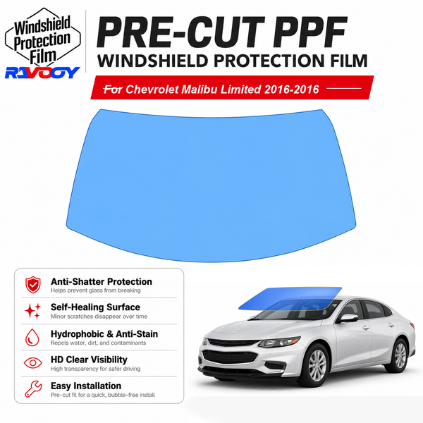 RAVOOY pre-cut front windshield protection film for Chevrolet Malibu Limited 4D Sdn 2016-2016