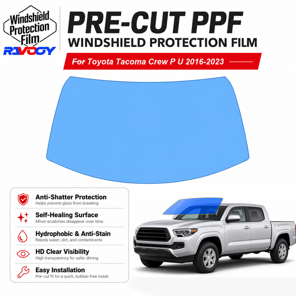 RAVOOY pre-cut front windshield protection film for Toyota Tacoma Crew P U 2016-2023
