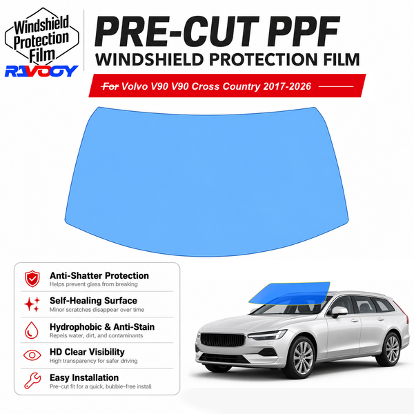RAVOOY pre-cut front windshield protection film for Volvo V90 V90 Cross Country 4D SW 2017-2026