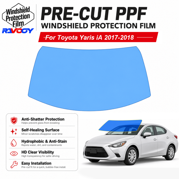 RAVOOY pre-cut front windshield protection film for Toyota Yaris iA 4D Sdn 2017-2018