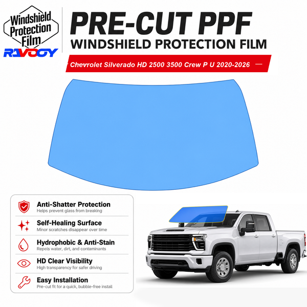RAVOOY pre-cut front windshield protection film for Chevrolet Silverado HD 2500 3500 Crew P U 2020-2026