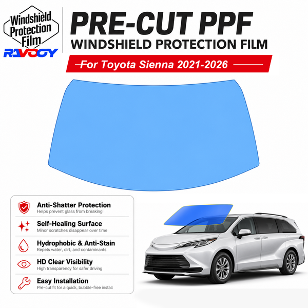 RAVOOY pre-cut front windshield protection film for Toyota Sienna MV 2021-2026