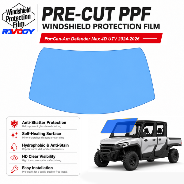 RAVOOY pre-cut front windshield protection film for Can-Am Defender Max 4D UTV 2024-2026