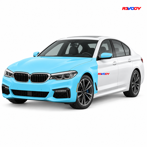BMW 5 Series 2019–2020 Full Front coverage in blue with RAVOOY logo