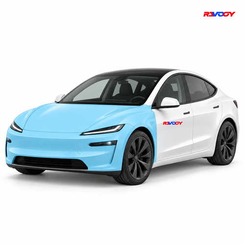 Tesla Model 3 Performance 2025 Full Front coverage in blue with RAVOOY logo