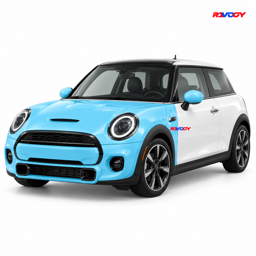 MINI Cooper S 2023 Full Front coverage in blue with RAVOOY logo