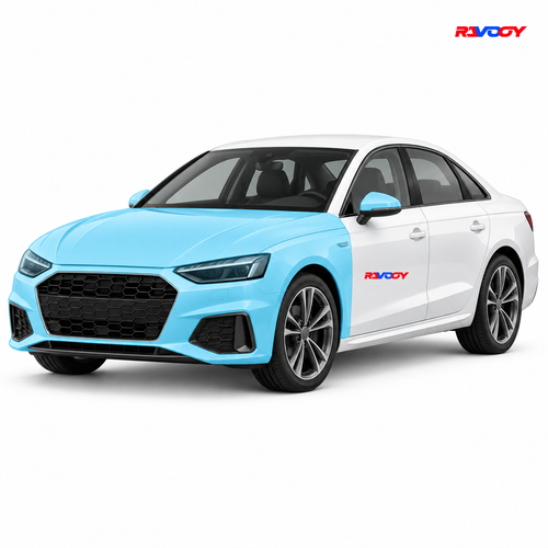 Audi A4 2025–2026 Full Front coverage in blue with RAVOOY logo