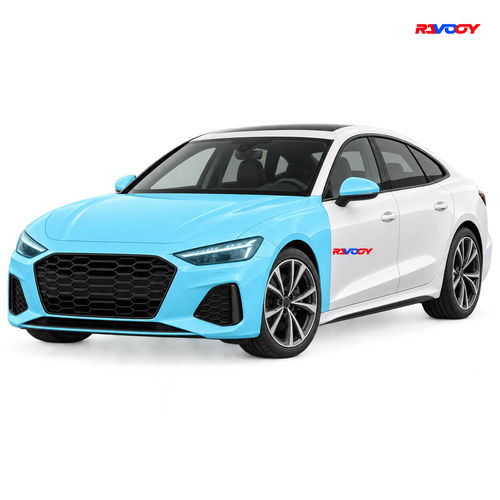 Audi A5 Sportback 2025–2026 Full Front coverage in blue with RAVOOY logo