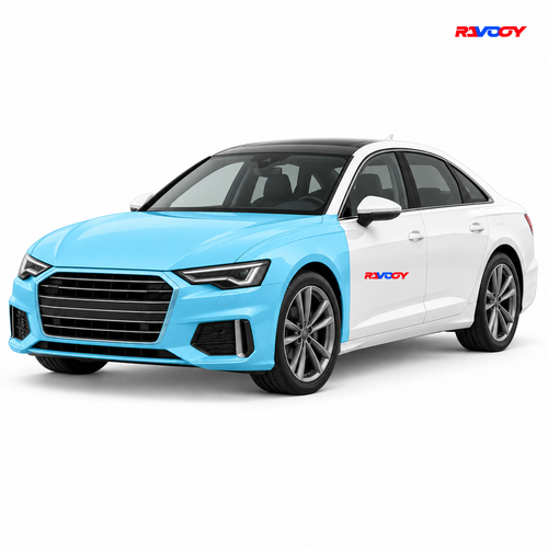 Audi A6 2024–2025 Full Front coverage in blue with RAVOOY logo