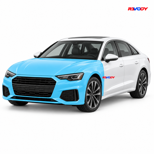 Audi A6 2024–2025 Full Front coverage in blue with RAVOOY logo