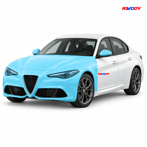 Alfa Romeo Giulia 2025–2026 Full Front coverage in blue with RAVOOY logo