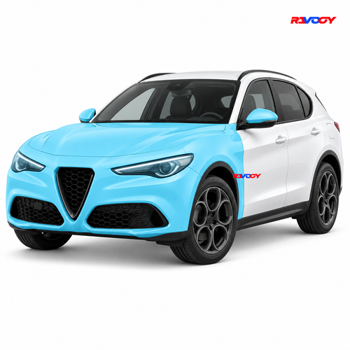 Alfa Romeo Stelvio 2025 Full Front coverage in blue with RAVOOY logo