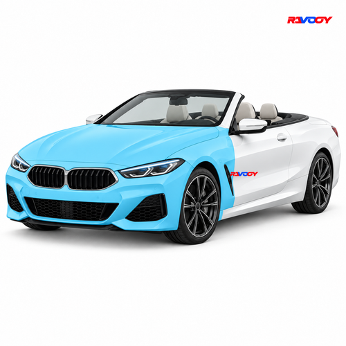 BMW 8 Series 2023–2026 Full Front coverage in blue with RAVOOY logo