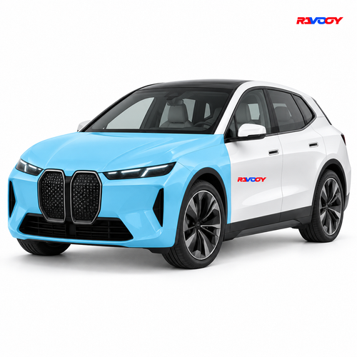 BMW iX 2026 Full Front coverage in blue with RAVOOY logo