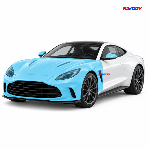 Aston Martin Vanquish 2025–2026 Full Front coverage in blue with RAVOOY logo