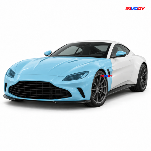 Aston Martin Vantage 2025–2026 Full Front coverage in blue with RAVOOY logo