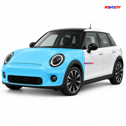 MINI Cooper 2026 Full Front coverage in blue with RAVOOY logo