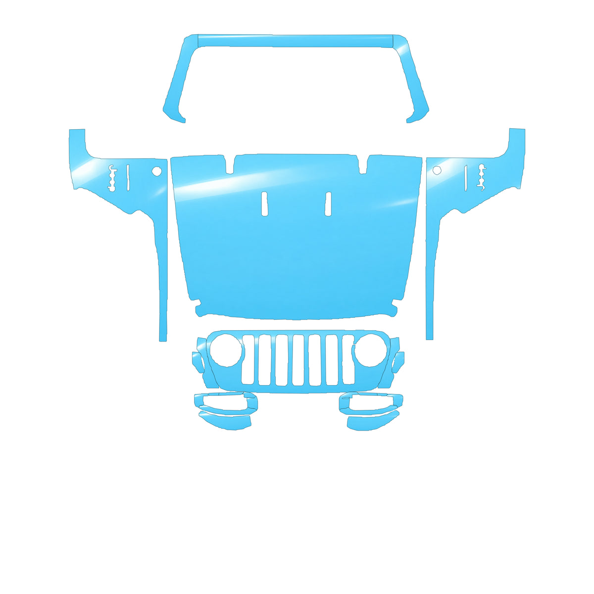 RAVOOY Full Front+ Pre-Cut PPF Kit For Jeep Wrangler 4 Door Unlimited 2021–2025 – pre-cut PPF pattern