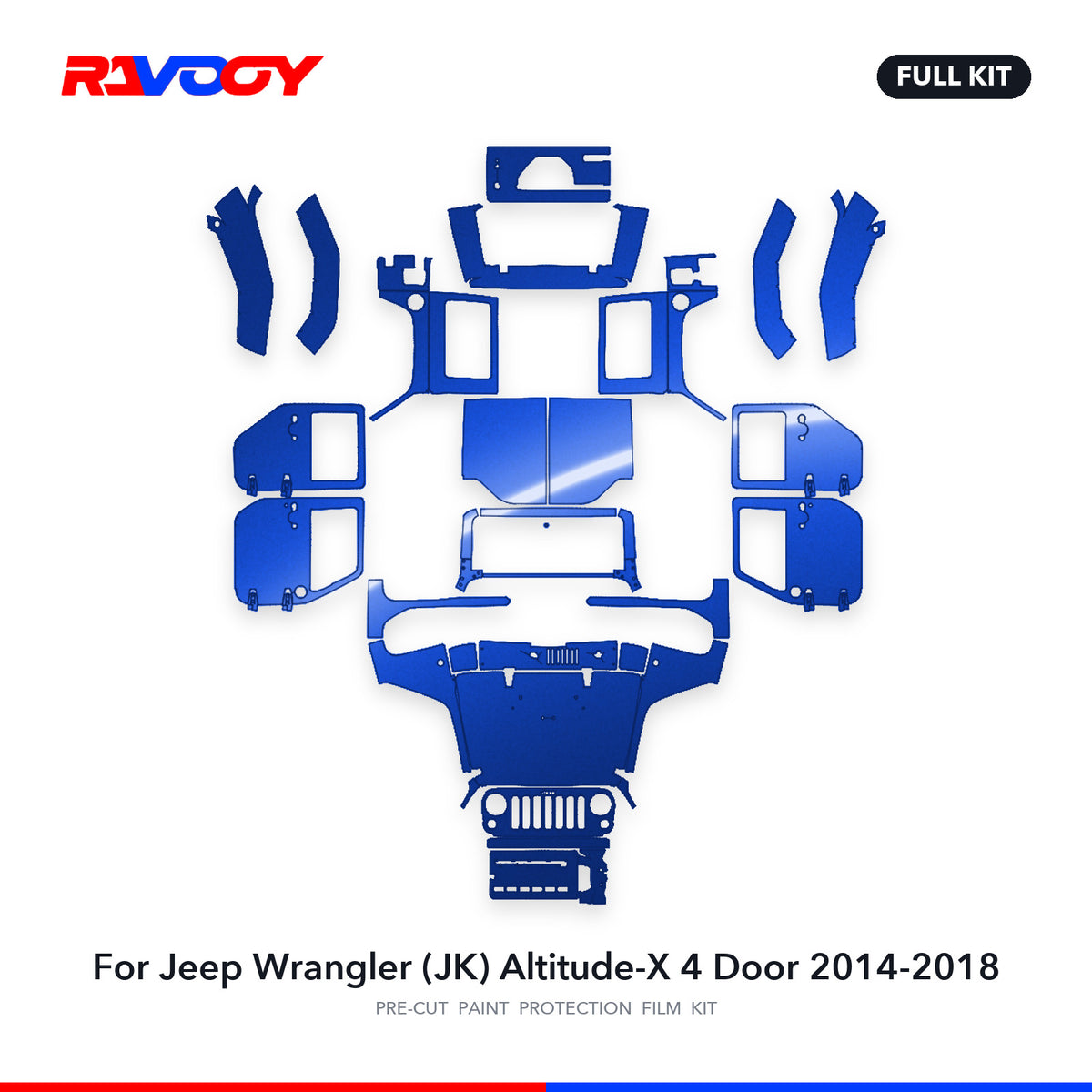 Full vehicle PPF pattern for 2014-2018 Jeep Wrangler (JK) Altitude-X 4 Door
