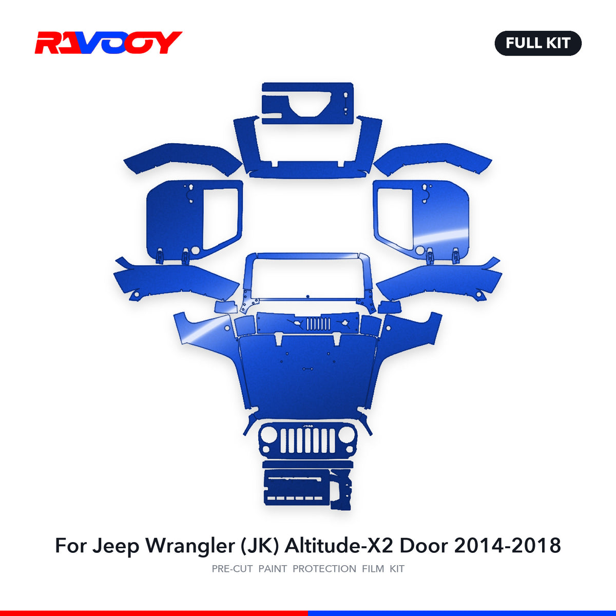 Full vehicle PPF pattern for 2014-2018 Jeep Wrangler (JK) Altitude-X2 Door