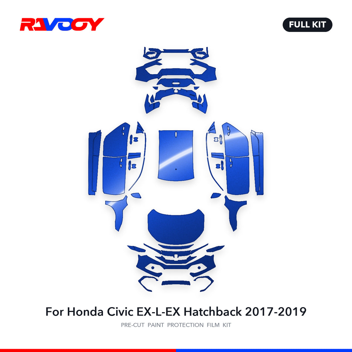 Full vehicle PPF pattern for 2017-2019 Honda Civic EX-L-EX Hatchback