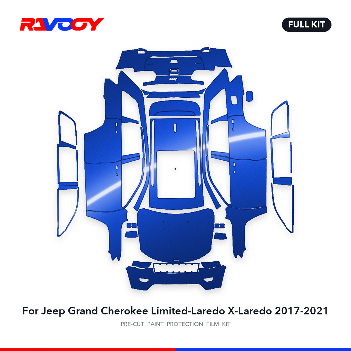 Full vehicle PPF pattern for 2017-2021 Jeep Grand Cherokee Limited-Laredo X-Laredo