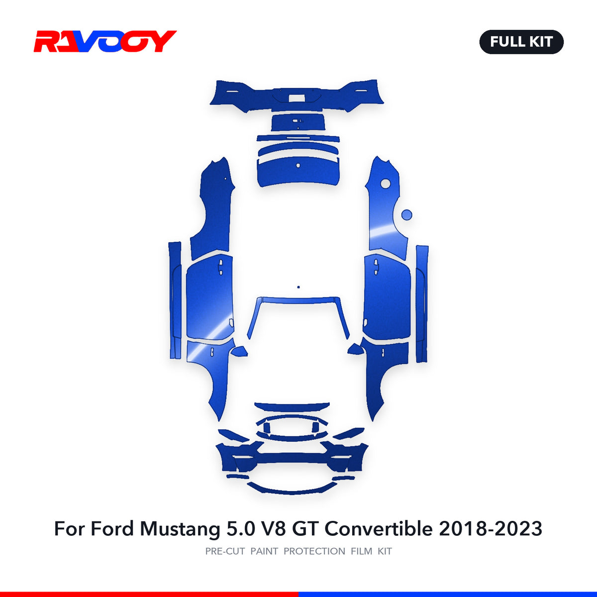 Full vehicle PPF pattern for 2018-2023 Ford Mustang 5.0 V8 GT Convertible
