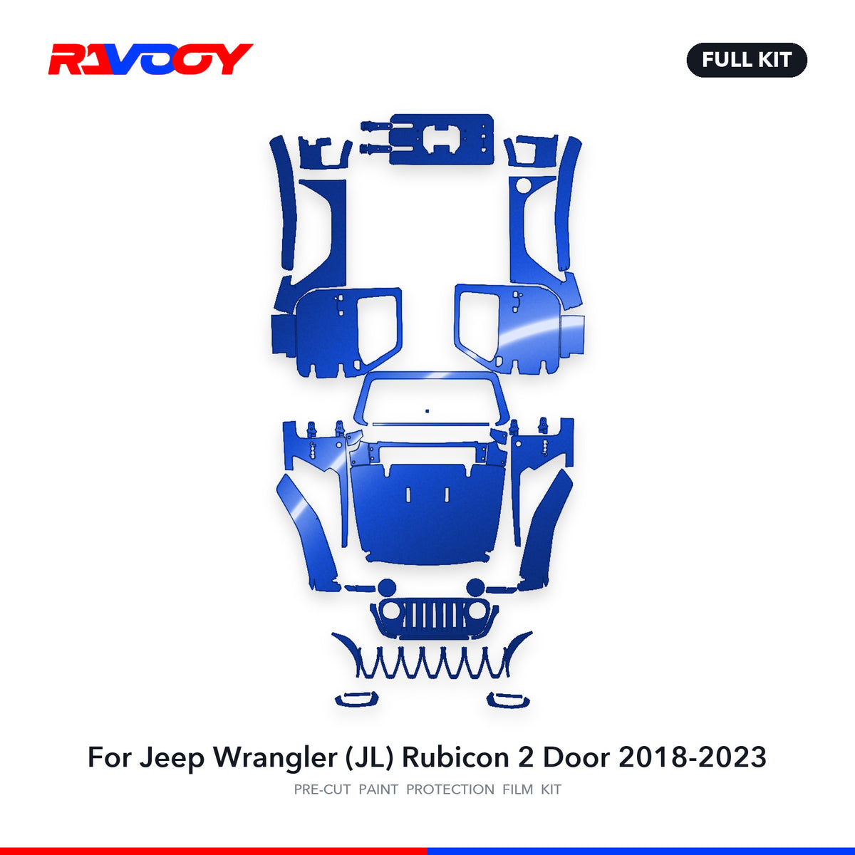 Full vehicle PPF pattern for 2018-2023 Jeep Wrangler (JL) Rubicon 2 Door