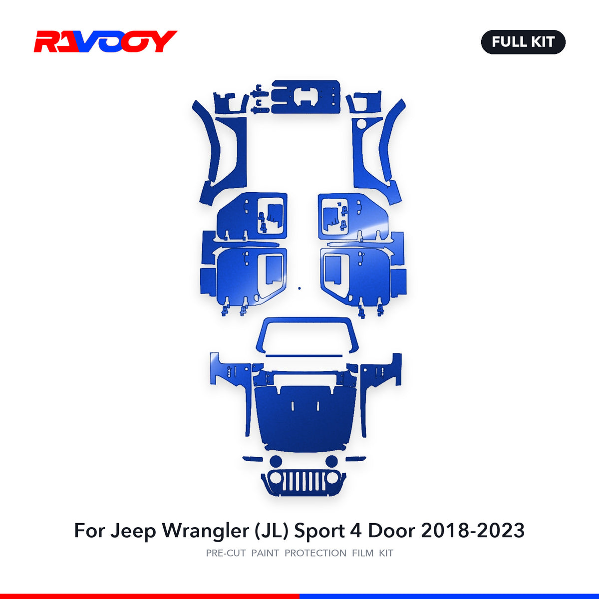 Full vehicle PPF pattern for 2018-2023 Jeep Wrangler (JL) Sport 4 Door