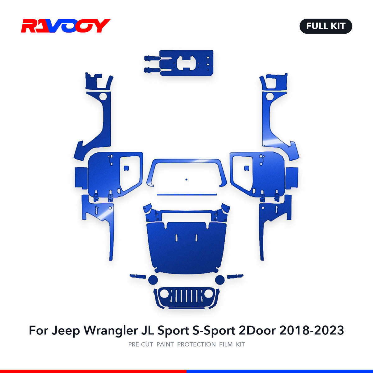 Full vehicle PPF pattern for 2018-2023 Jeep Wrangler JL Sport S-Sport 2Door