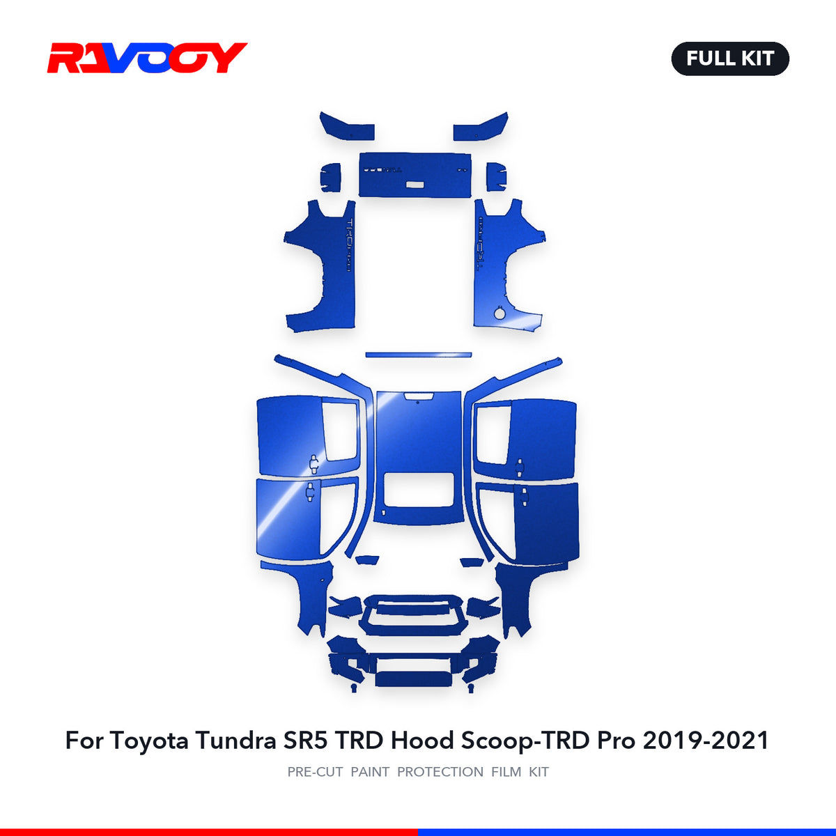 Full vehicle PPF pattern for 2019-2021 Toyota Tundra SR5 TRD Hood Scoop-TRD Pro