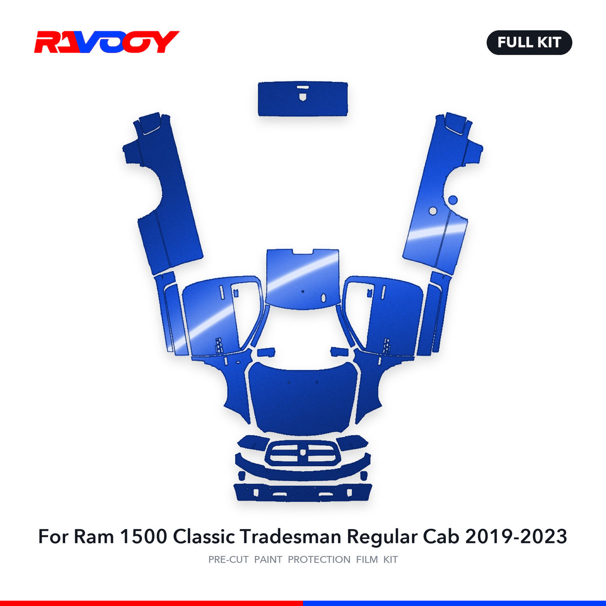 Full vehicle PPF pattern for 2019-2023 Ram 1500 Classic Tradesman Regular Cab