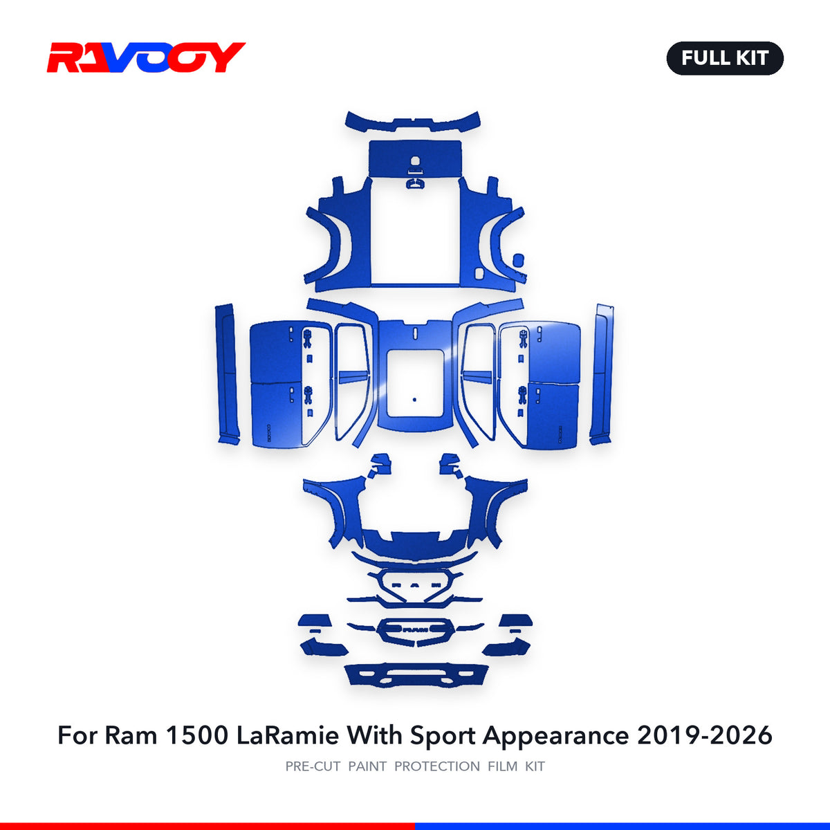 Full vehicle PPF pattern for 2019-2026 Ram 1500 LaRamie With Sport Appearance