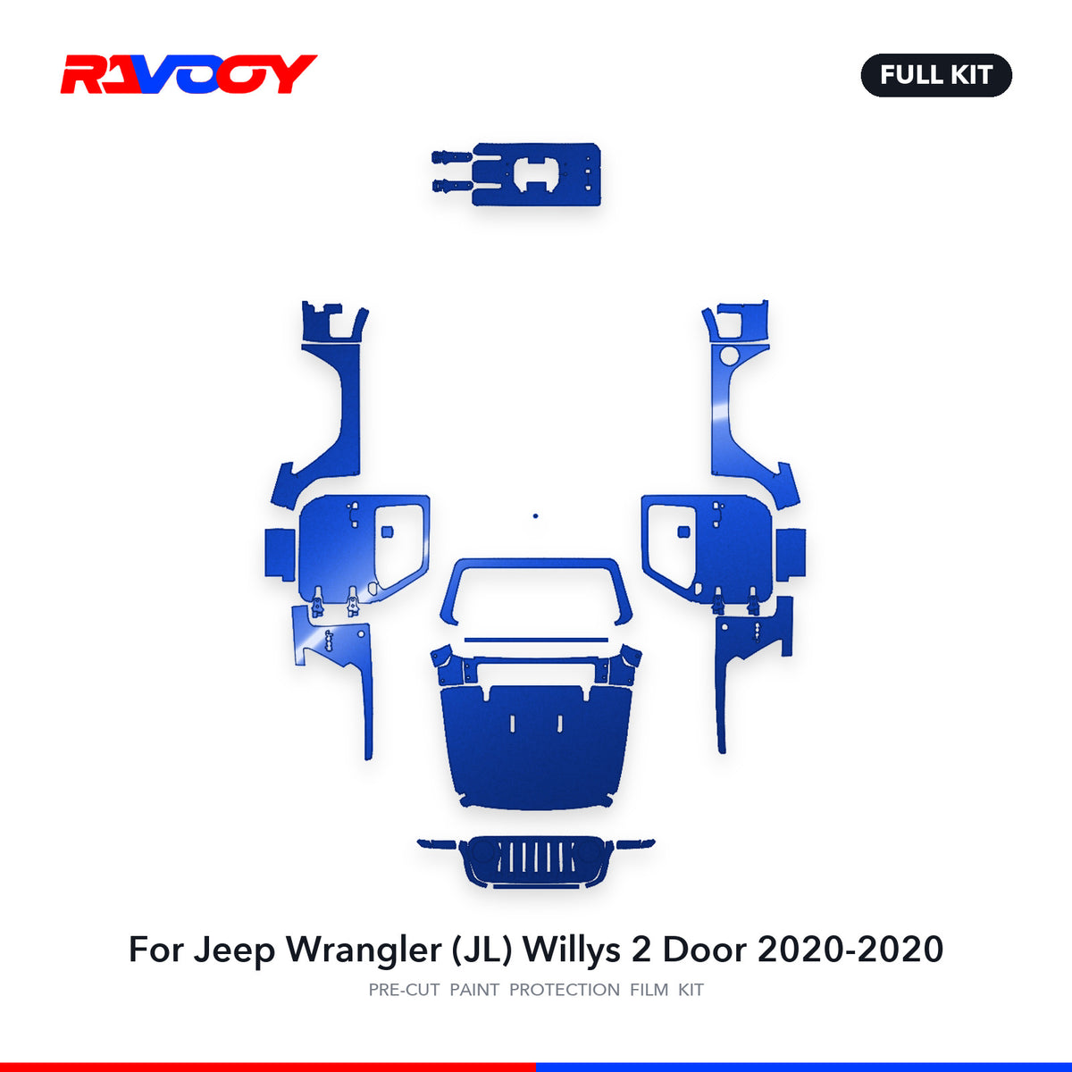 Full vehicle PPF pattern for 2020-2020 Jeep Wrangler (JL) Willys 2 Door