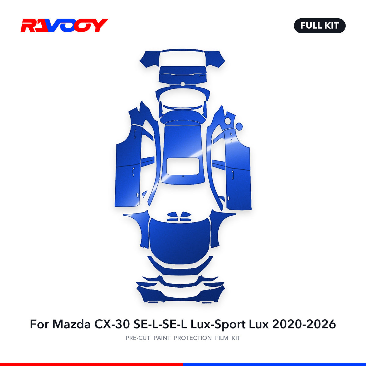 Full vehicle PPF pattern for 2020-2026 Mazda CX-30 SE-L-SE-L Lux-Sport Lux