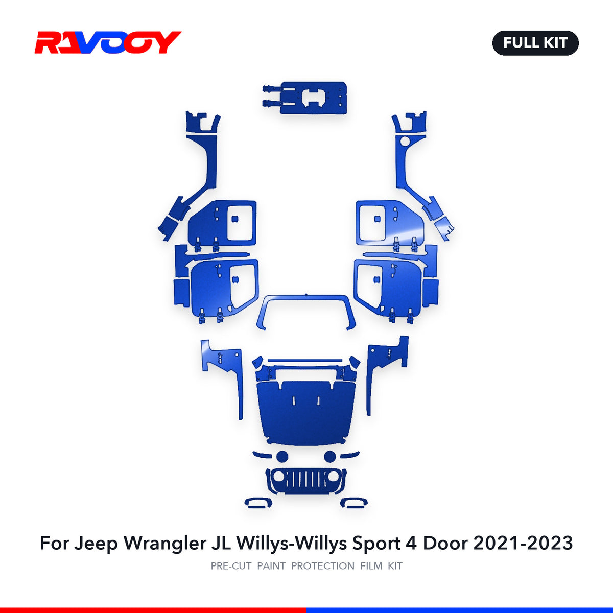 Full vehicle PPF pattern for 2021-2023 Jeep Wrangler JL Willys-Willys Sport 4 Door