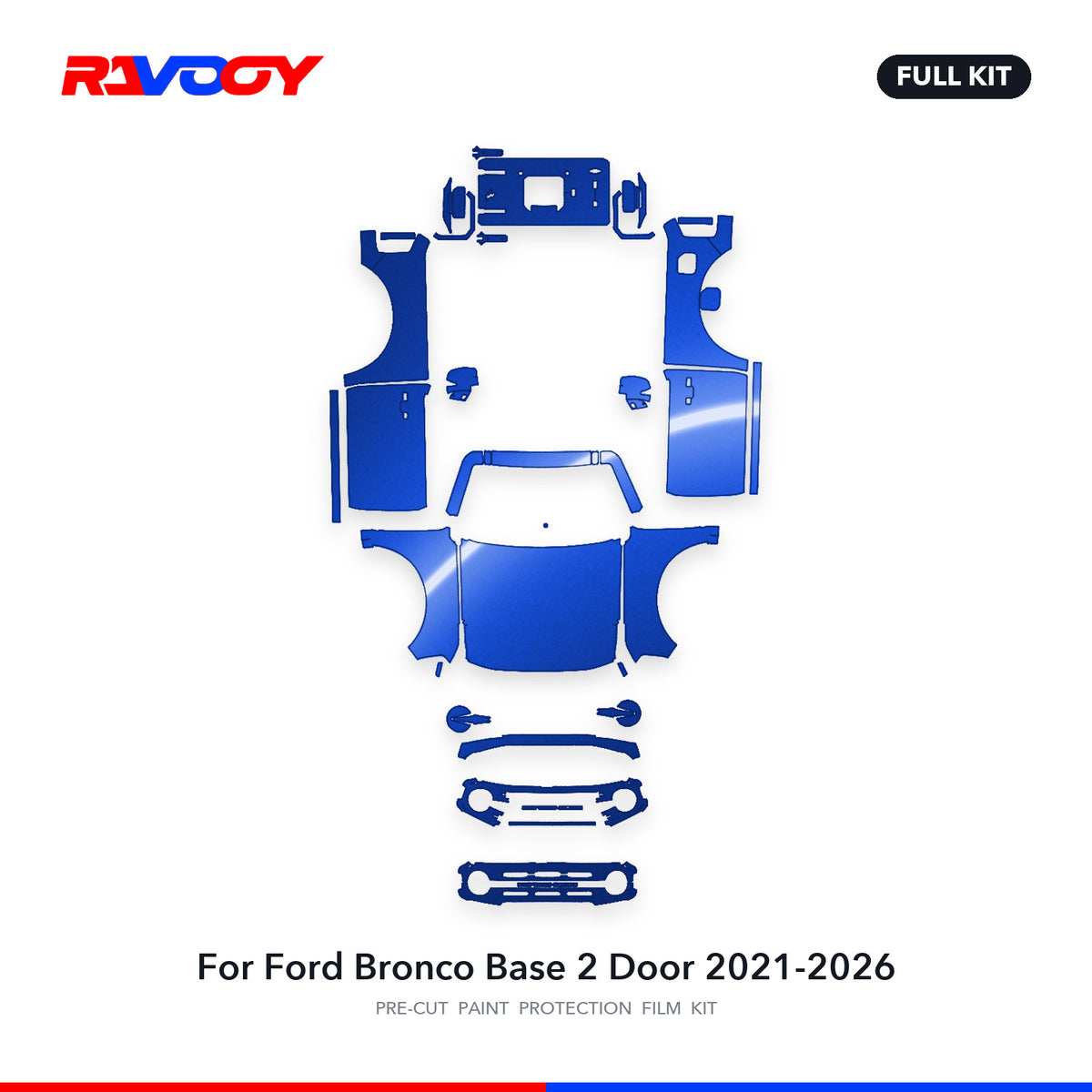 Full vehicle PPF pattern for 2021-2026 Ford Bronco Base 2 Door