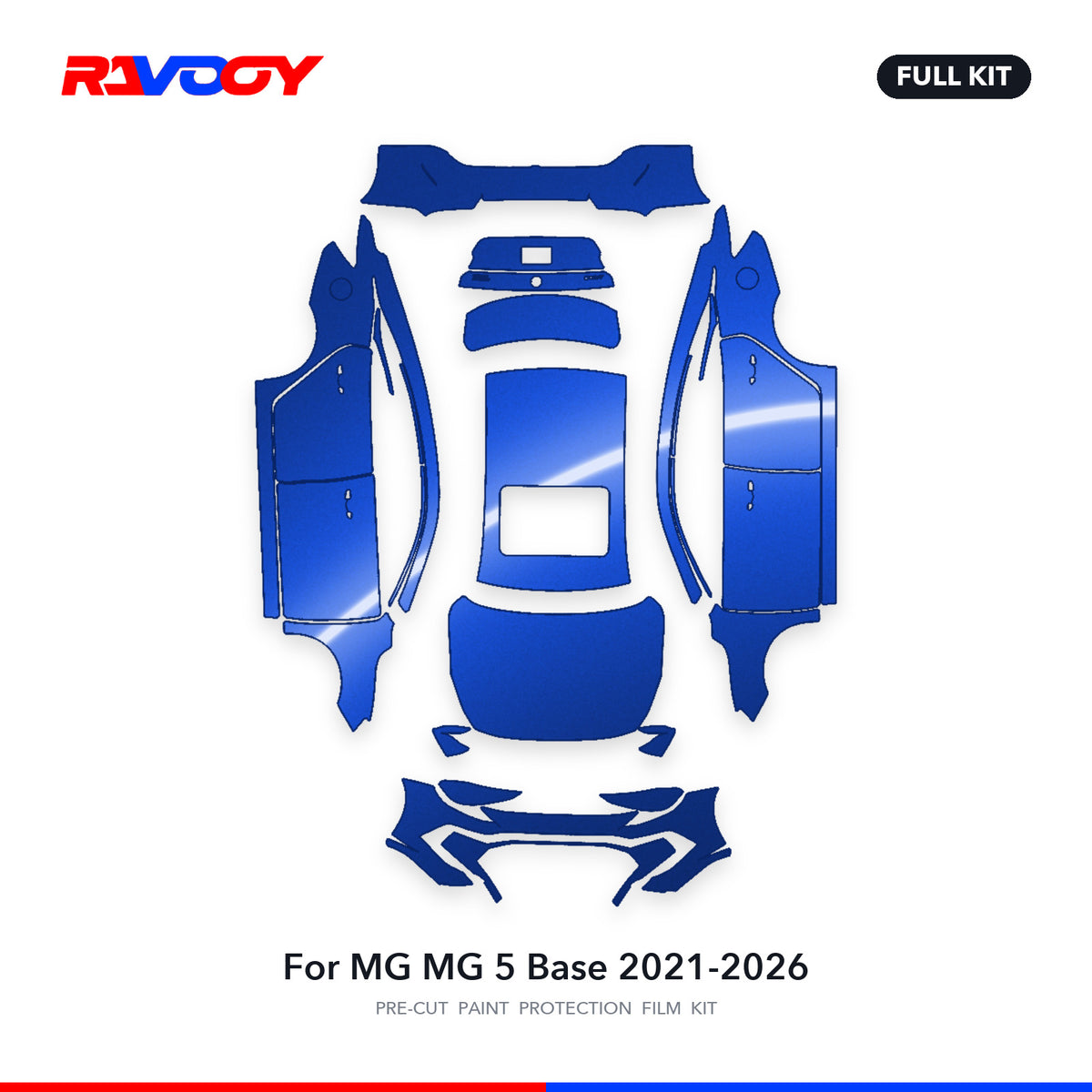 Full vehicle PPF pattern for 2021-2026 MG MG 5 Base